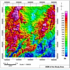 Figure 2. Digital elevation map of study area. 