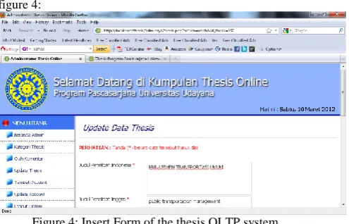 Figure 4: Insert Form of the thesis OLTP system. 
