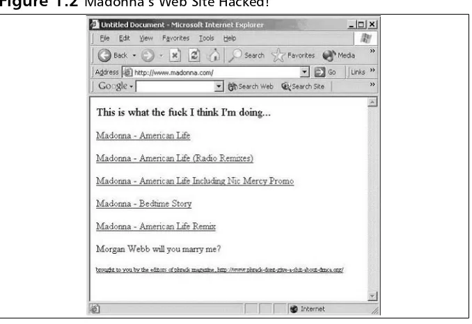 Figure 1.2 Madonna’s Web Site Hacked!
