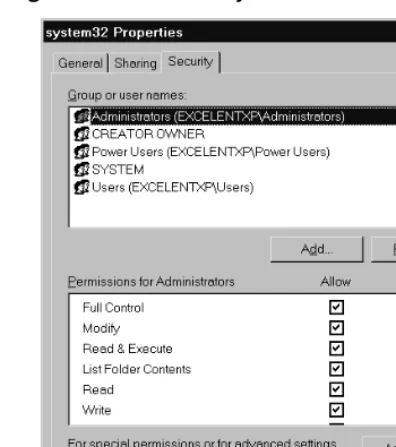 Figure 1.1 Viewing the Discretionary Access Control Settings on a Folder