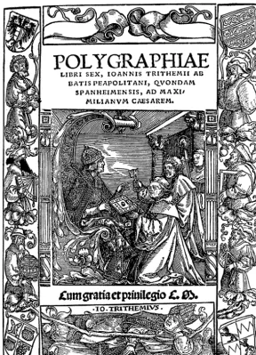 Fig. 10.Title page (woodcut) of the ﬁrst printed book on cryptography (1508)