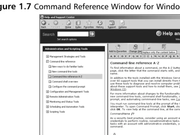Figure 1.7 Command Reference Window for Windows Server 2003