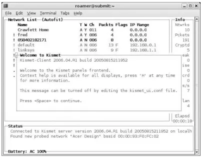 Figure 1. The Kismet Welcome Window