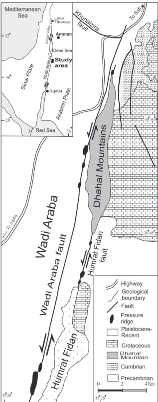 Fig. 1. Tectonic setting of the Dhahal structure relative to the Wadi Araba fault