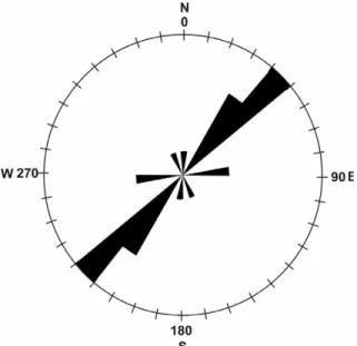Fig. 10. Rose diagram showing the major trend of the fold axes of the  Dhahal structure