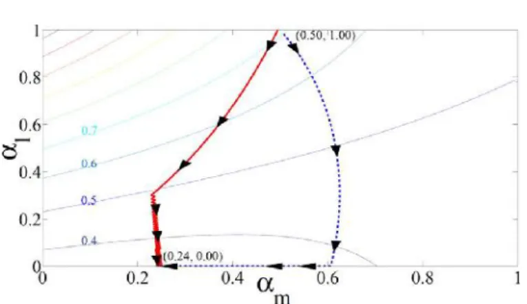 Figure 2 Trajectories taken by Gallager’s algorithm