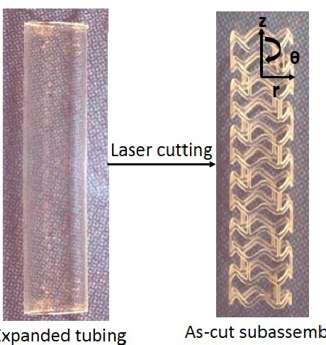 Figure 2.1: The expanded tube is laser cut into the as-cut subassembly (3 mm dia. and 18 mm long)