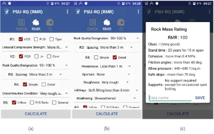 Fig. 2. (a) The user interface of the rock mass rating module which designed user friendly