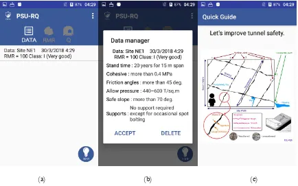 Fig. 3. (a) The rock mass quality user interface for the unity of the application and reducing the complexity