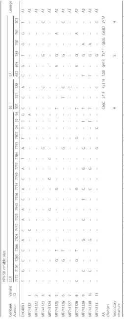 Table 1 HPV-58 variants based on the LCR/E6/E7 sequences