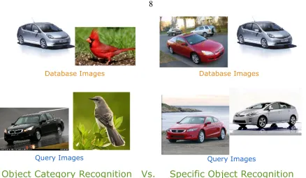 Figure 2.2: Object Category Recognition (left) Vs. Speciﬁc Object Recognition (right).In this thesis, we focus on speciﬁc object recognition.