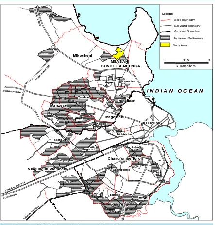 Figure 1. Location of Keko Machungwa in the context of Dar es Salaam City.                                                                                                      