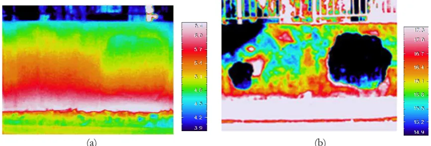 Fig. 11. (a) Measurement areas by Schmidt hammer on July 27, 2013; and (b) the corresponding thermal image