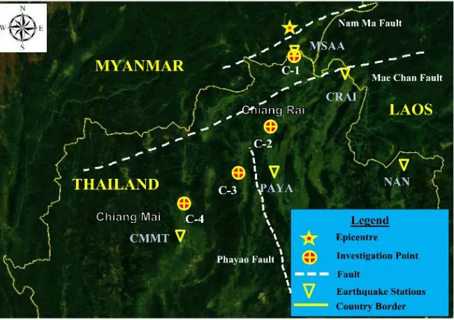 Fig. 1. Locations of Nam Ma Fault, epicentre of Tarlay earthquake in 2011, and site investigations [5]