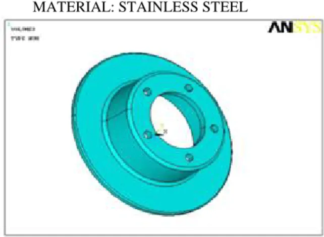 Fig: 6.1 SOLID MODEL OF A BRAKE DISC The above fig 6.1 shows solid disc rotor model imported from the Pro-E software to the LS DYNA ansys software