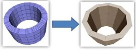 Figure 8: Result of convex decomposition of a tube, the right picture represents the tube as perceived by physics 