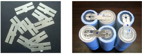 Fig. 18. Various positioning alternatives of weld spots for multiple-spots welding with short distance between electrodes on the negative terminal