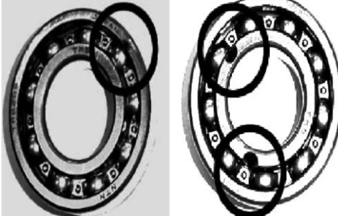 Fig. 3 Artificial Bearing Defects (a) Outer Race Defect (Left) (b) Inner Race Defect (Right)