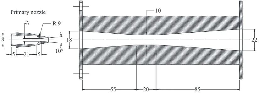 Fig. 4. The interior geometry of an ejector. All dimensions are in mm.  