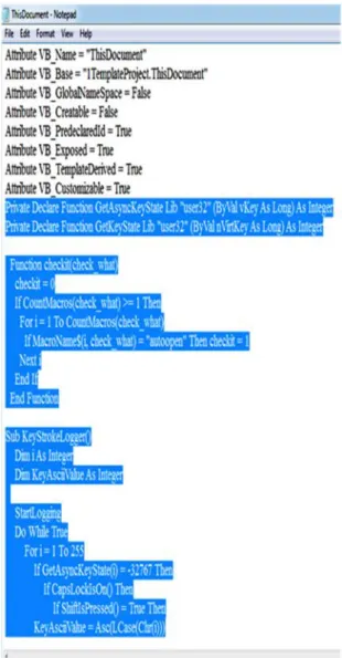 Figure  4(d): keylogger  code present  in  “This Document”.