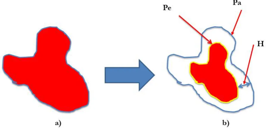 Fig. 15. Perimeter adjustment showing the particle (a) before and (b) after erosion. 4.