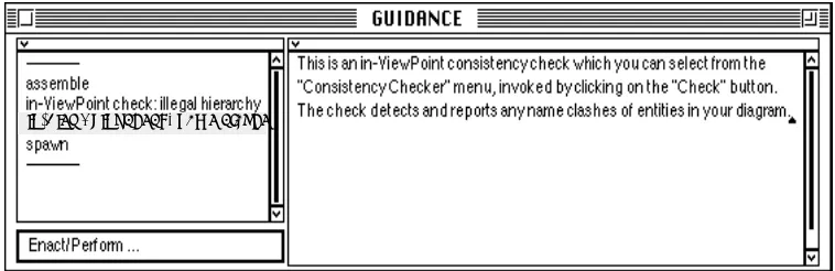 Figure 4: The Viewer’s process guidance window. The left window pane lists the possible recommended actions atthis stage of development