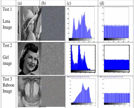 Figure 2.  Key sensitivity test of the cryptosystem with (a) Lena image (b) Encrypted image A (c) Encrypted image B 
