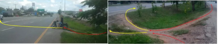 Fig. 6. An illegal movement at the drainage ditches on the median of the road.  
