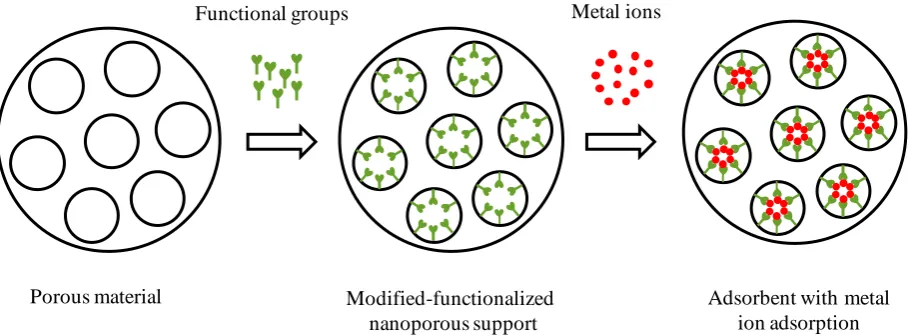 Fig. 1. Mechanism of adsorption by modified-functionalized nanoporous support adsorbent