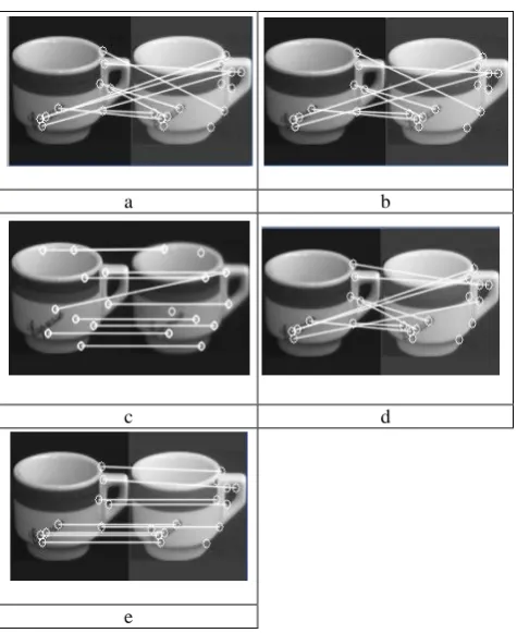Fig. 3. Examples of the matching results of classical methods WTA (a), TN (b), BF_SIFT (c) and the proposed 