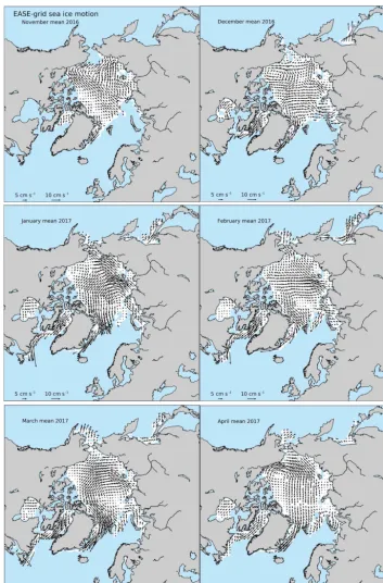 Figure 8. Mean monthly sea ice motion from the NSIDC Polar Pathﬁnder Data Set. Preliminary data provided by Scott Stewart, NSIDC.