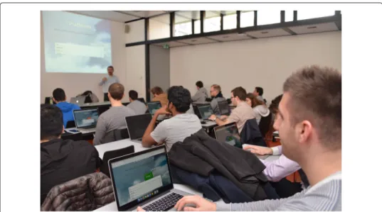 Fig. 1 ASQ in the classroom: most students’ laptops are connected and focused on a slide that contains the results of an interactive question