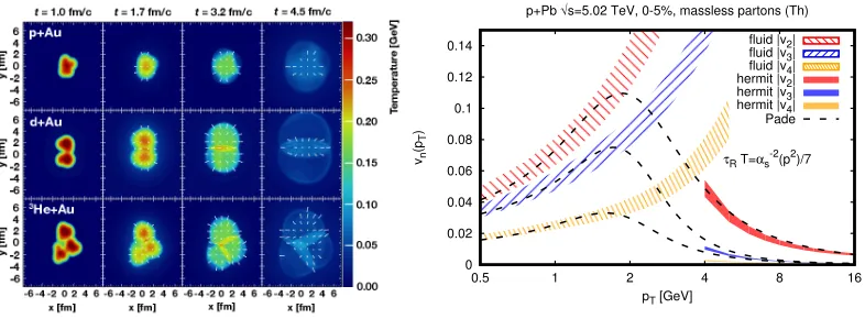 Figure 1. Left:high Demonstration of hydrodynamic expansion of QGP medium in small collision systems, as partof the RHIC “projectile scan,” from Ref