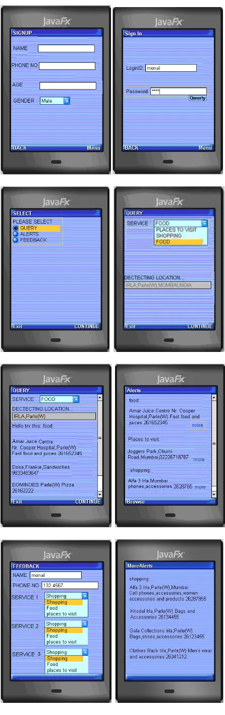 Fig 3: Screenshots of the User Interface  