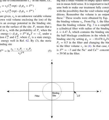 FIG. 3. Deﬁnition of the cylindrical ﬁlter contained in the solvent domain �s with length L and radius of the binding site.