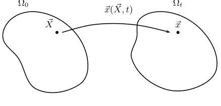 Fig. 1.1. The ﬂow map from the reference domain, Ω0 to the current domain, Ωt.