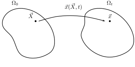 Fig. 1.1. The ﬂow map from the reference domain, Ω0 to the current domain, Ωt.