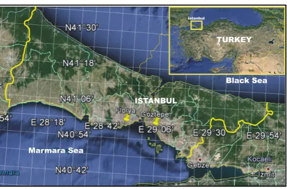 Figure 1. Location features of Istanbul and gauge stations observed climatic data sets (modified from Google Earth)