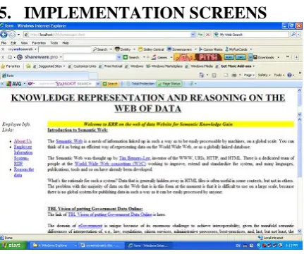 Figure 4 shows the Web Service which is running at the server site containing a number of web methods from which the actual RDF Triples can be generated