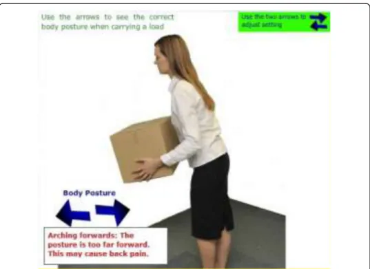 Fig. 2 Using arrows as interactive method to show the right / wrong ways of carrying a load, taken from Manual Handling course