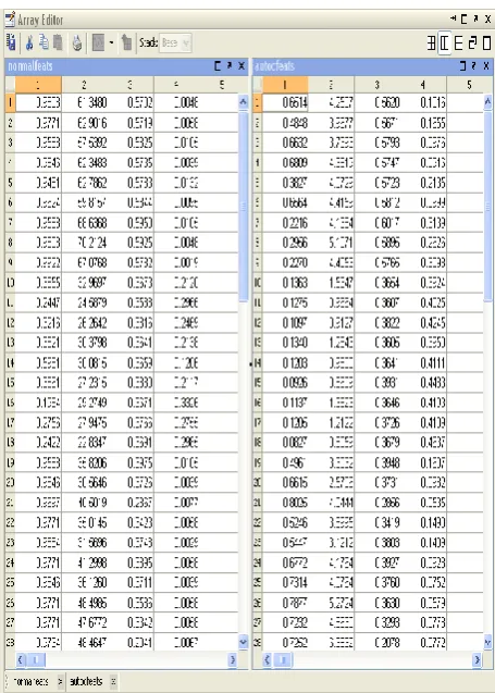Figure 5: Feature set obtained during training phase for 72 subimages in the database 