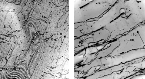Figure 4:  (a) 40Fe-20Ni-40Al single crystal {112} glide plane cut after 2% plastic strain incompression at room temperature