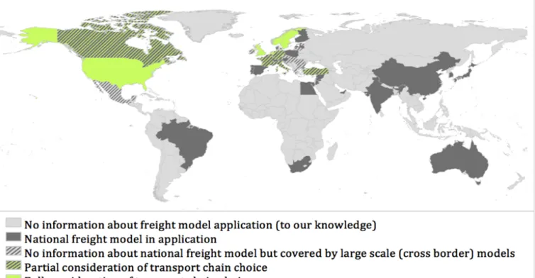 Figure 1: Distribution of freight models and their degree of considering transport chain choice 