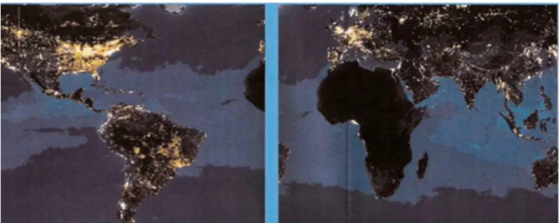 Figure  2:  Electrical  Illumination  on  Earth  as  seen  from  Space,  Comparison  Africa with Other Continents 