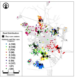 Figure 3. Real distribution of day-care centers and their students.       