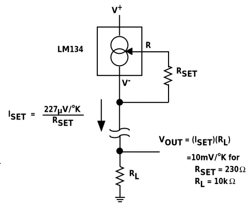 Figure 3.5. LM134 Typical Connection. RSET controls the ratio of output current to temperature