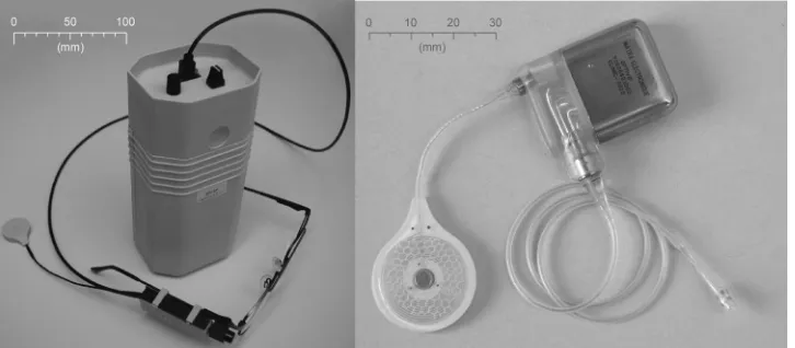 Figure 2. General layout of a visual prosthesis, with the external components on the left and theimplanted components (shaded) on the right.