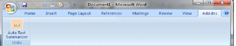 Fig. 3: Main menu of the Add-in (Auto Summarizer Control) 