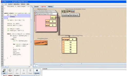 Figure 1. Part of static and dynamic visualization of program illustrating merge-sort produced by Jeliot 3