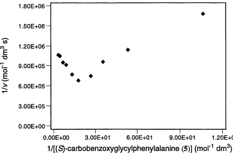 Figure 23. Lineweaver-Burk plot for the hydrolysis of the peptide derivative carboxypeptidase A (5 by ca